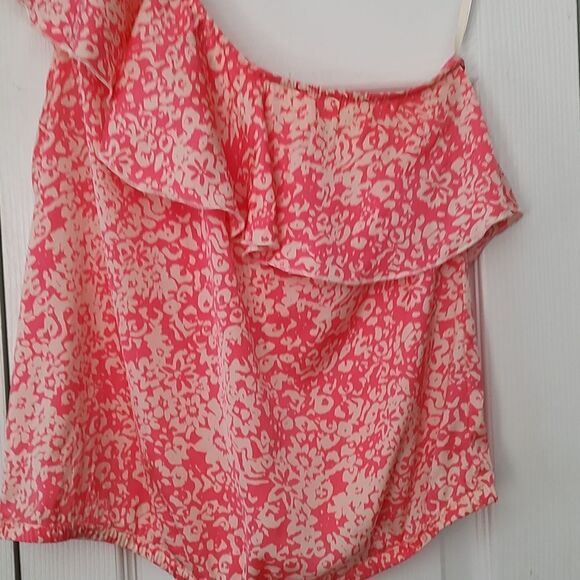 American Eagle Outfitter one shoulder  pink floral blouse  Sz M - Picture 2 of 5